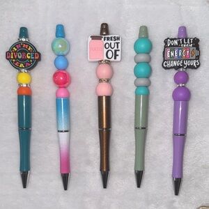 5 piece Set- Divorced theme Colorful Novelty hand crafted beaded Pens